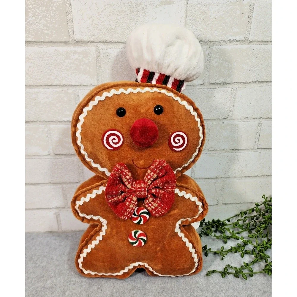 Gingerbread Man Boy Baker Plush Throw Pillow Christmas‎ Decor Peppermint 17